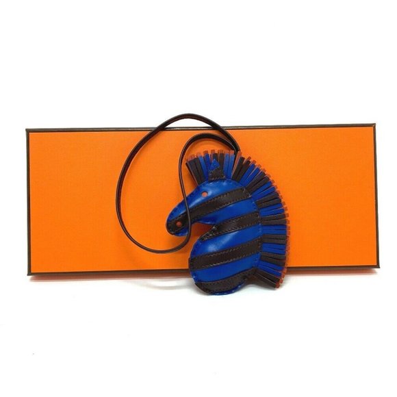 Authentic HERMES zebra Gee Gee Savannah strap Bag Charm Anyo Miro blue - Picture 1 of 8